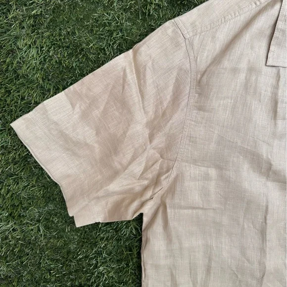 Biasa Men’s Ingram Hand Stitched Camp Shirt Linen Resortwear Relaxed Fit Stone M - Picture 4 of 8